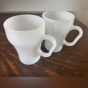 Vintage Pair Fire King Milk Glass Soda Mugs